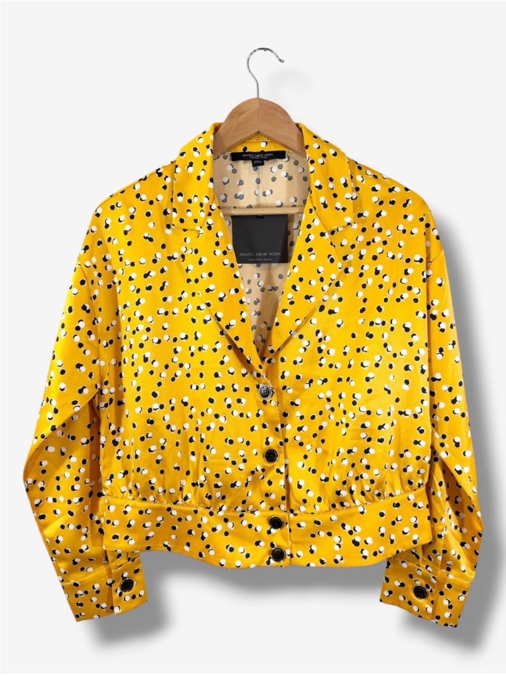 Marc New York Yellow Polka Dot Cropped Shirt Jacket Size M Button Front Satin
